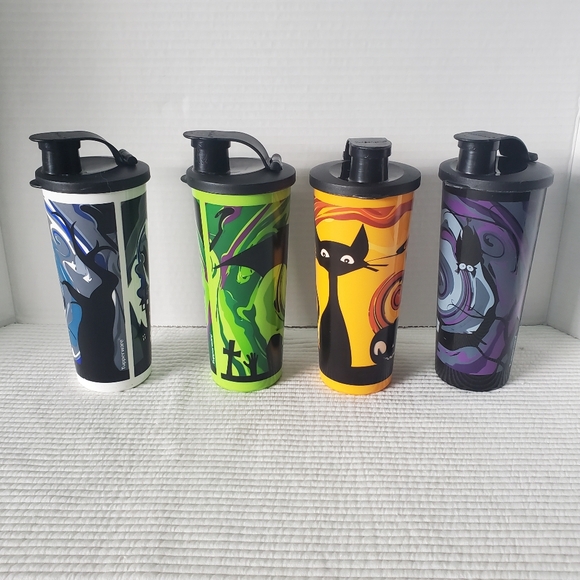 4 Tupperware Halloween Spooktacular Tumblers Bottles 470ml 16oz With Flip Lids - Picture 2 of 9
